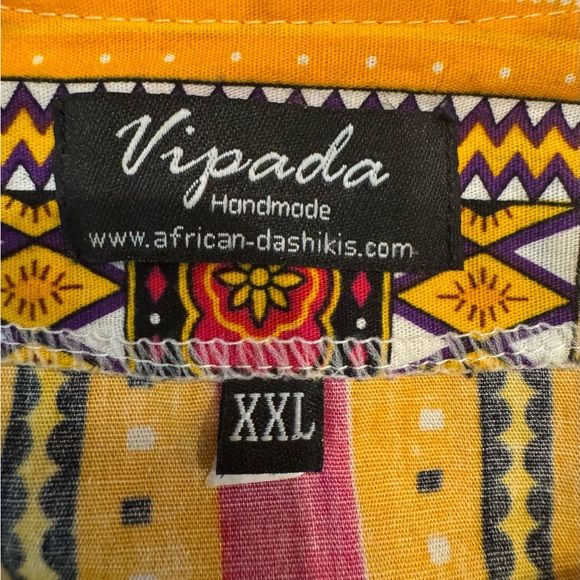 Vipada Dashiki Shirt African Top Boho Tribal Blouse Size XXL Yellow - Picture 3 of 5